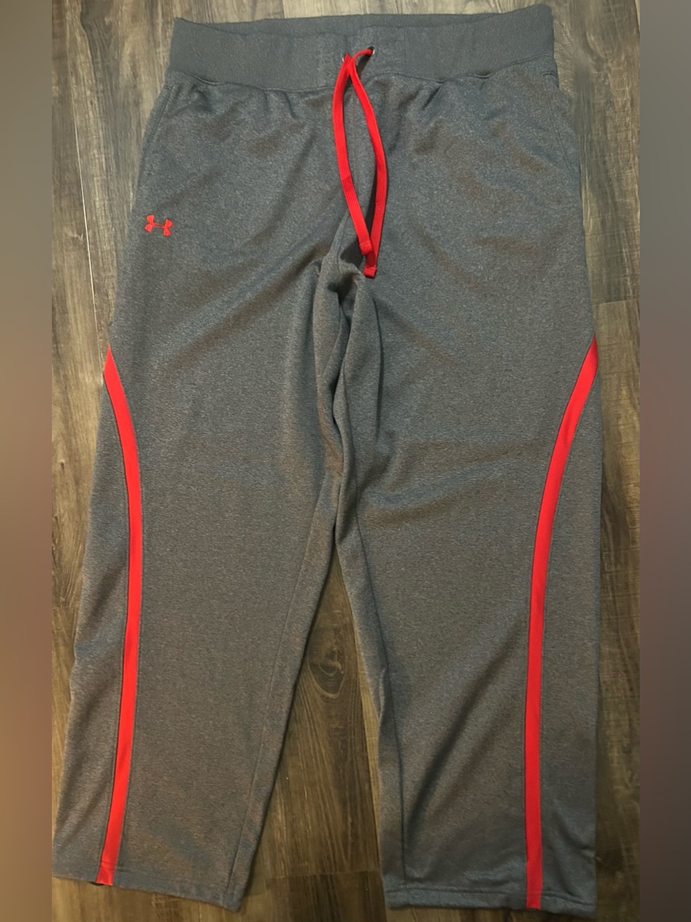 Under Armour Mens Gray Red Stripe Loose Fit Athletic Training Pants Large 2XL
